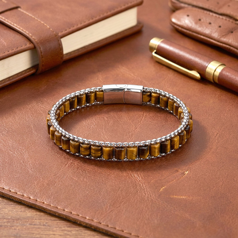 Kaplan Gözü Doğal Taşlı Hasır Örgü Zincirli Erkek Çelik Bileklik Kaplan Gözü Doğal Taşlı Hasır Örgü Zincirli Erkek Çelik Bileklik