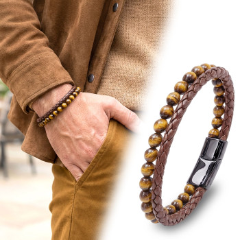 Kaplan Gözü Doğaltaş Deri Erkek Bileklik