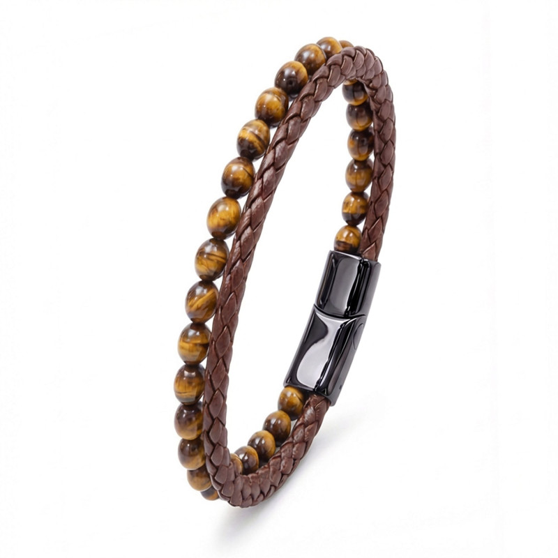 Kaplan Gözü Doğaltaş Deri Erkek Bileklik