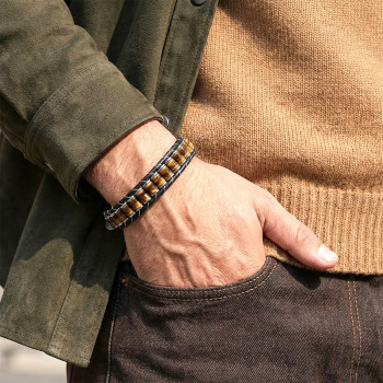 Kaplan Gözü & Hematit Çelik Örgülü Deri Bileklik Kaplan Gözü & Hematit Çelik Örgülü Deri Bileklik