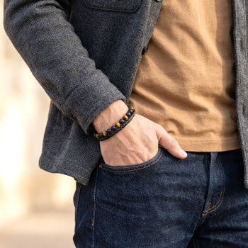 Kaplan Gözü Ve Oniks Doğaltaş Deri Çelik Bileklik Kaplan Gözü Ve Oniks Doğaltaş Deri Çelik Bileklik