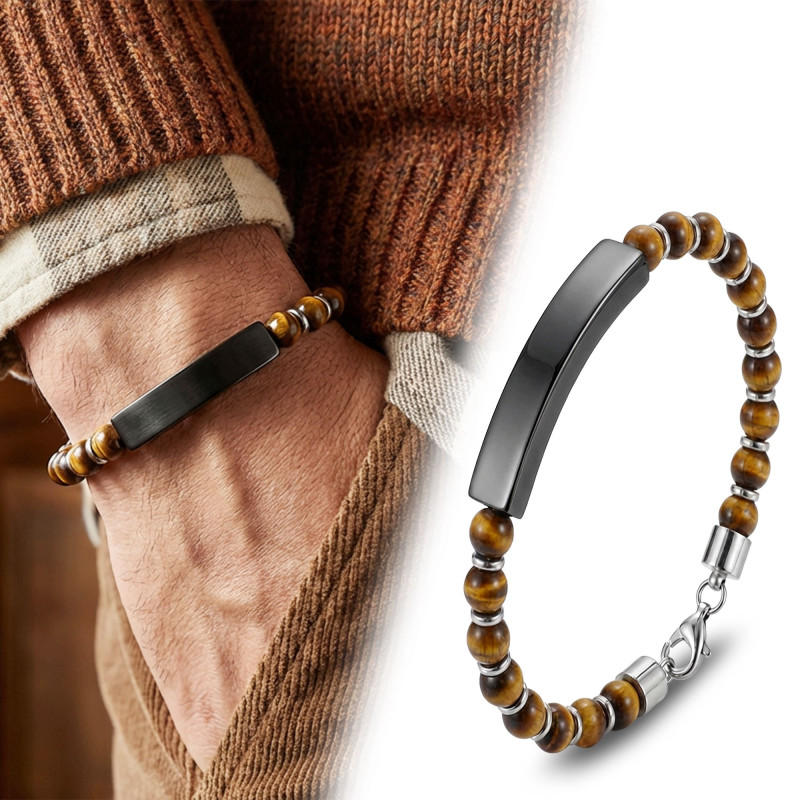 Kaplangözü Doğal Taşlı Siyah İsim Yazılabilir Ve Ayarlanabilir Çelik Zincir Bileklik Kaplangözü Doğal Taşlı Siyah İsim Yazılabilir Ve Ayarlanabilir Çelik Zincir Bileklik