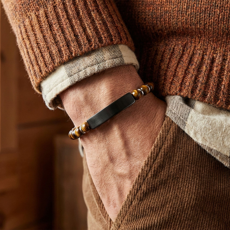 Kaplangözü Doğal Taşlı Siyah İsim Yazılabilir Ve Ayarlanabilir Çelik Zincir Bileklik Kaplangözü Doğal Taşlı Siyah İsim Yazılabilir Ve Ayarlanabilir Çelik Zincir Bileklik