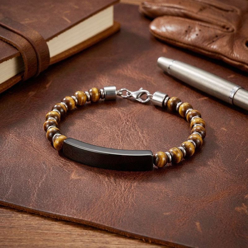 Kaplangözü Doğal Taşlı Siyah İsim Yazılabilir Ve Ayarlanabilir Çelik Zincir Bileklik Kaplangözü Doğal Taşlı Siyah İsim Yazılabilir Ve Ayarlanabilir Çelik Zincir Bileklik