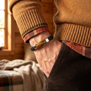 Kaplangözü Doğaltaş Ve Deri Çelik Bileklik Kaplangözü Doğaltaş Ve Deri Çelik Bileklik