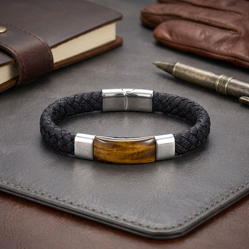 Kaplangözü Doğaltaş Ve Deri Çelik Bileklik