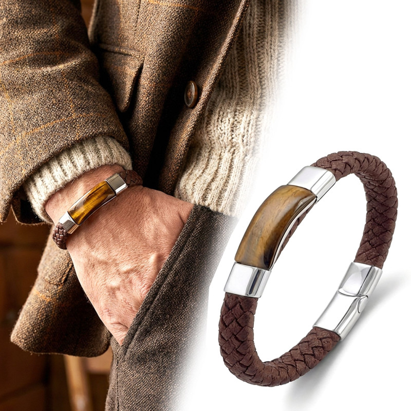 Kaplangözü Doğaltaş Ve Deri Çelik Bileklik Kaplangözü Doğaltaş Ve Deri Çelik Bileklik