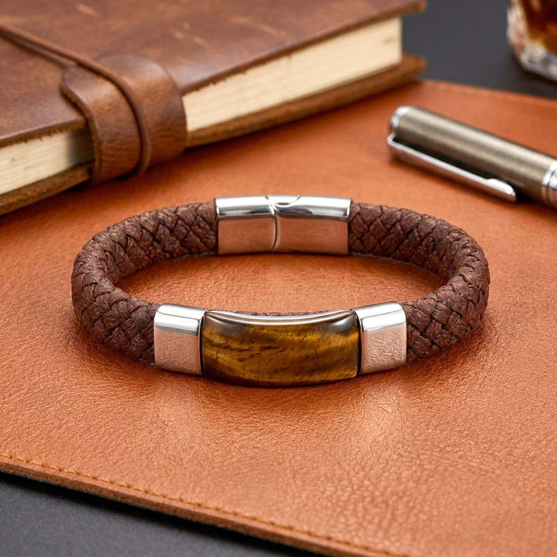 Kaplangözü Doğaltaş Ve Deri Çelik Bileklik Kaplangözü Doğaltaş Ve Deri Çelik Bileklik