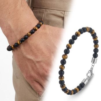 Kaplangözü Ve Oniks Doğal Taşlı Ayarlanabilir Çelik Zincir Bileklik