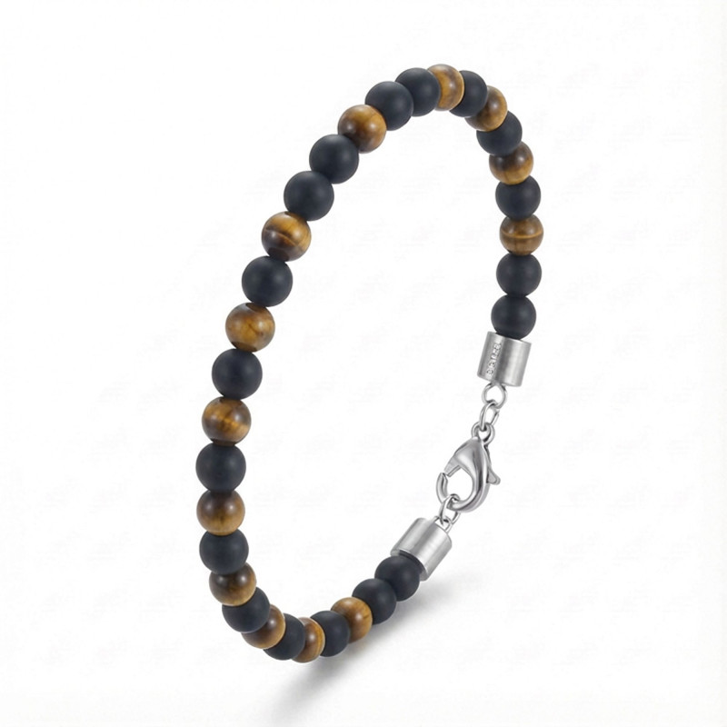 Kaplangözü Ve Oniks Doğal Taşlı Ayarlanabilir Çelik Zincir Bileklik