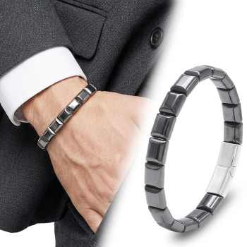 Kare Hematit Doğaltaşlı Çelik Halat Ve Klips Bileklik