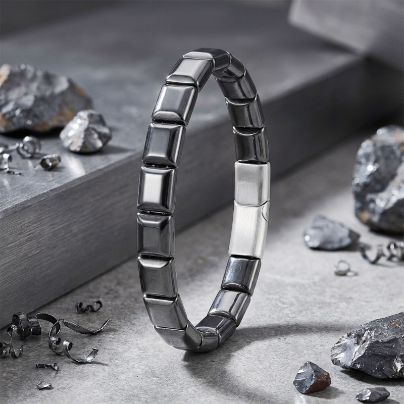 Kare Hematit Doğaltaşlı Çelik Halat Ve Klips Bileklik