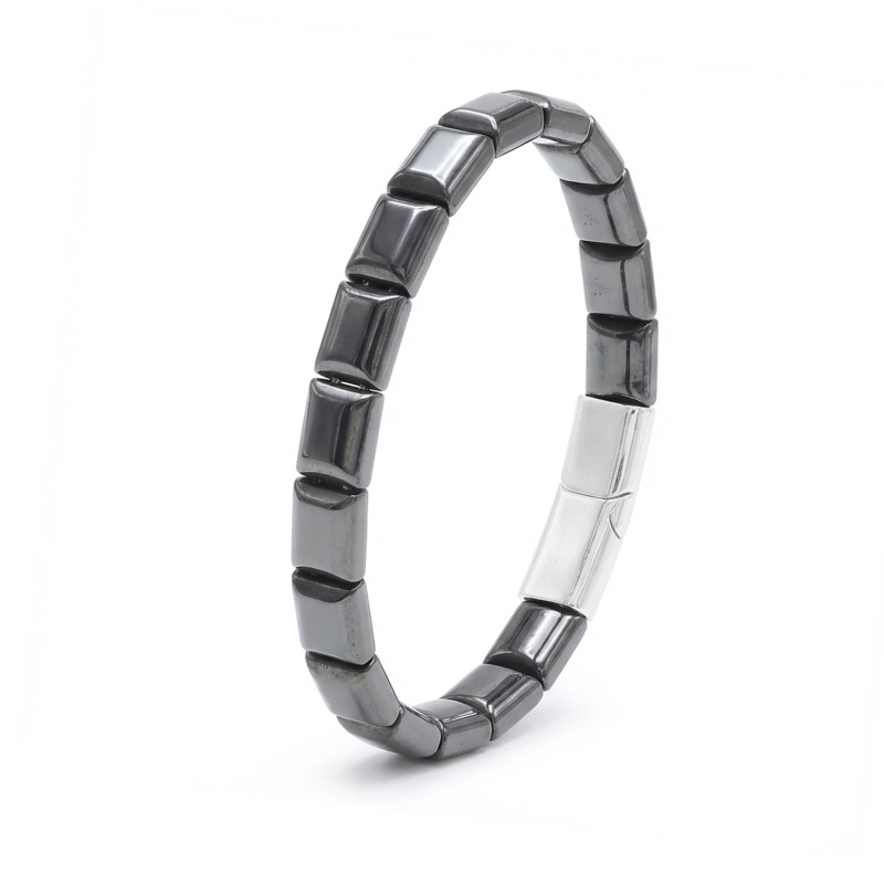 Kare Hematit Doğaltaşlı Çelik Halat Ve Klips Bileklik