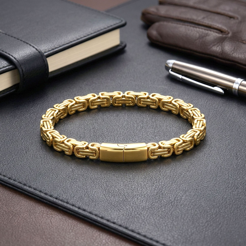 Kilit Mekanizmalı Sarı Kral Zincir Bileklik 6mm