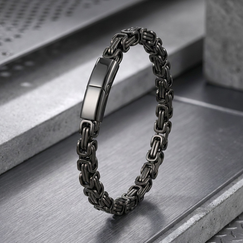 Kilit Mekanizmalı Siyah Kral Zincir Bileklik 6Mm