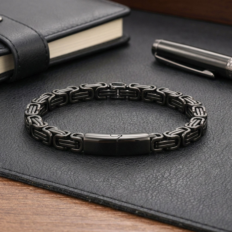 Kilit Mekanizmalı Siyah Kral Zincir Bileklik 6Mm Kilit Mekanizmalı Siyah Kral Zincir Bileklik 6Mm