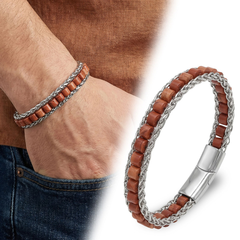 Kırmızı Jasper Doğal Taşlı Hasır Örgü Zincirli Erkek Çelik Bileklik Kırmızı Jasper Doğal Taşlı Hasır Örgü Zincirli Erkek Çelik Bileklik