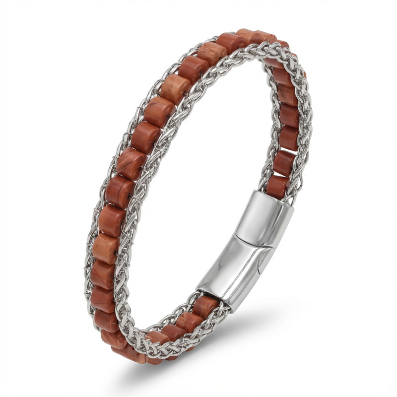 Kırmızı Jasper Doğal Taşlı Hasır Örgü Zincirli Erkek Çelik Bileklik Kırmızı Jasper Doğal Taşlı Hasır Örgü Zincirli Erkek Çelik Bileklik