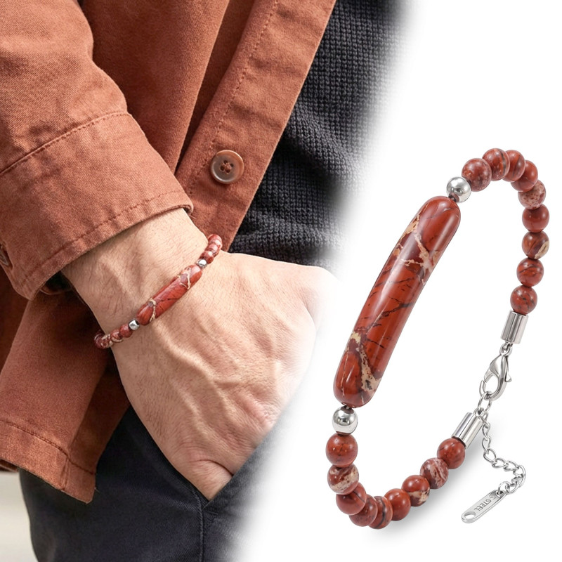 Kırmızı Jasper Doğaltaş Çelik Halat Ve Çelik Klipsli Bileklik Kırmızı Jasper Doğaltaş Çelik Halat Ve Çelik Klipsli Bileklik