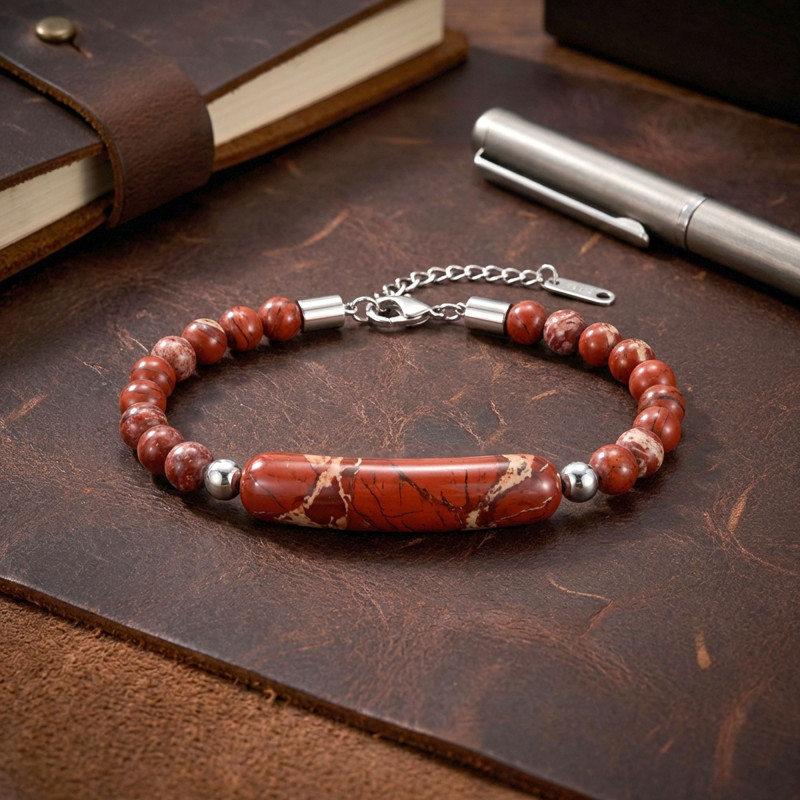 Kırmızı Jasper Doğaltaş Çelik Halat Ve Çelik Klipsli Bileklik Kırmızı Jasper Doğaltaş Çelik Halat Ve Çelik Klipsli Bileklik