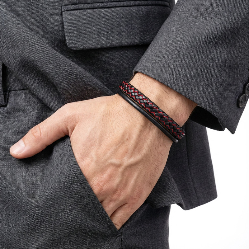 Kırmızı Renk Çoklu Deri Bileklik