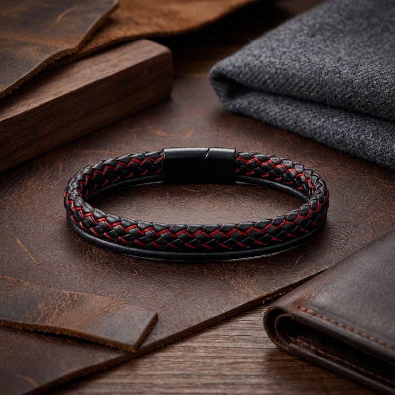 Kırmızı Renk Çoklu Deri Bileklik