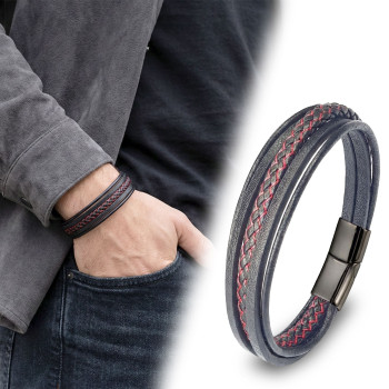 Kırmızı Siyah Çoklu Deri Bileklik
