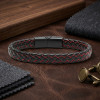 Red and Black Braided Leather Steel Bracelet