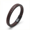 Red and Black Braided Leather Steel Bracelet