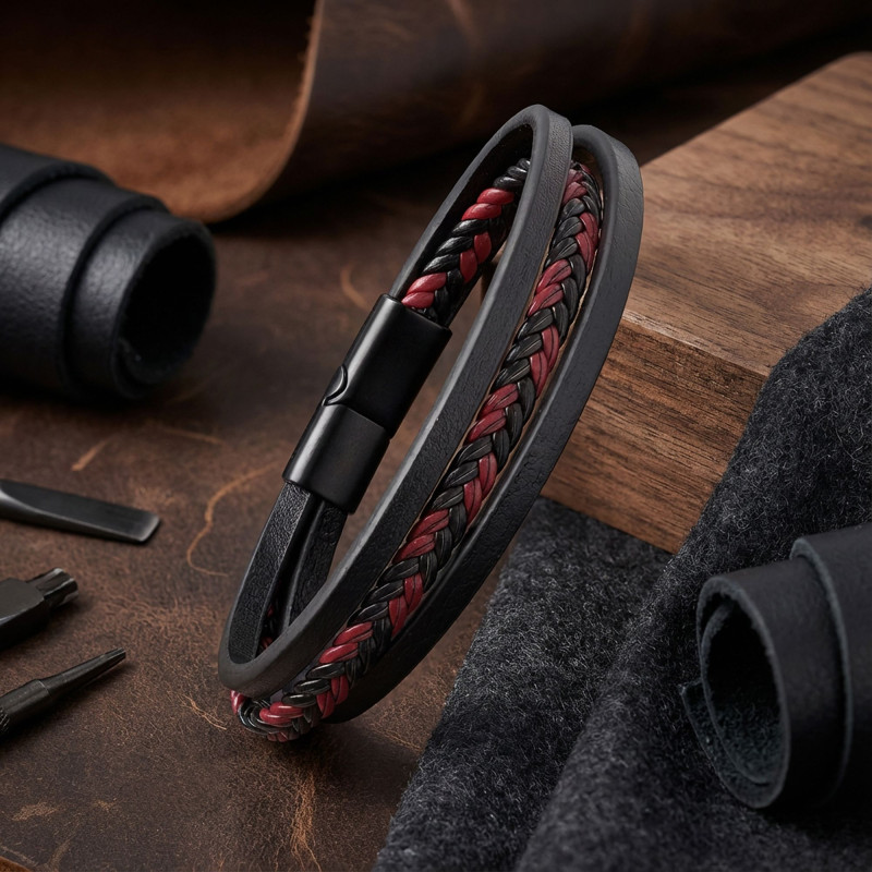 Kırmızı Siyah Saç Örgülü Çoklu Bileklik Kırmızı Siyah Saç Örgülü Çoklu Bileklik