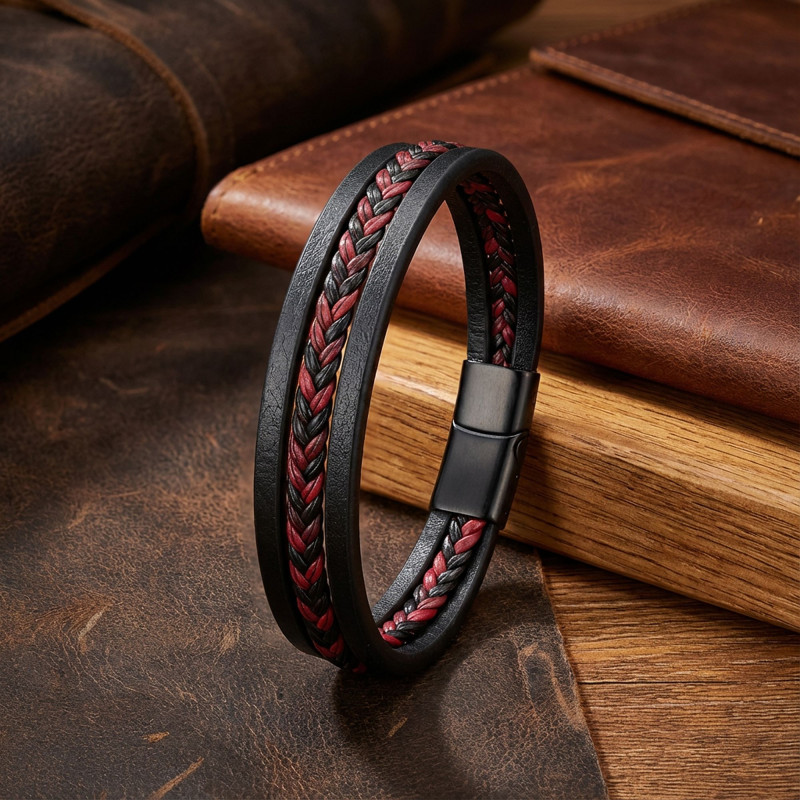 Kırmızı Siyah Saç Örgülü Çoklu Bileklik Kırmızı Siyah Saç Örgülü Çoklu Bileklik