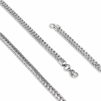 Köşeli Kral Bakla Örgülü Çelik Kolye 4mm