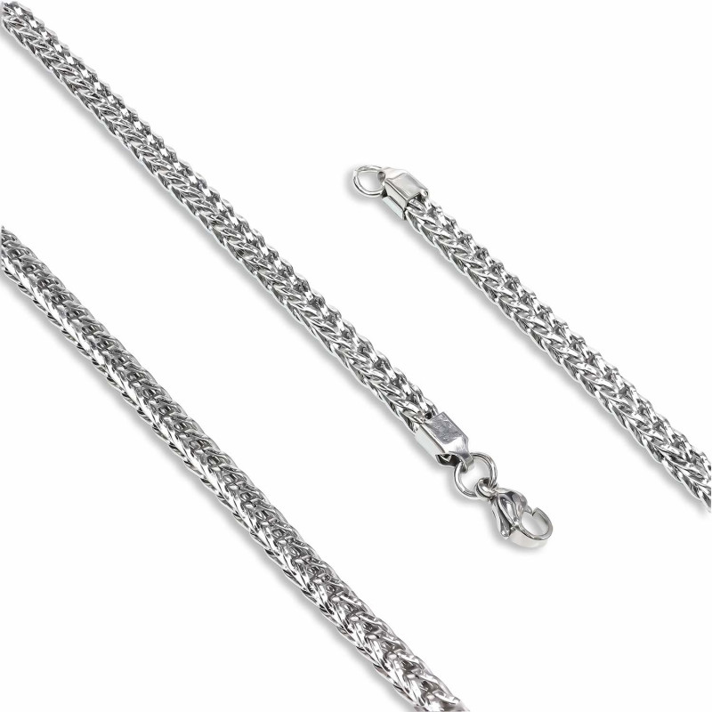 Köşeli Kral Bakla Örgülü Çelik Kolye 4mm