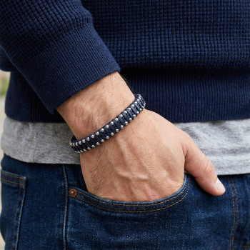 Lacivert Deri Ve Damla Çelik Zincirli Bileklik Lacivert Deri Ve Damla Çelik Zincirli Bileklik