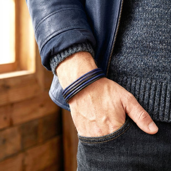 Lacivert Siyah Çoklu Deri Ve Titianyum Kilitli Çelik Bileklik Lacivert Siyah Çoklu Deri Ve Titianyum Kilitli Çelik Bileklik