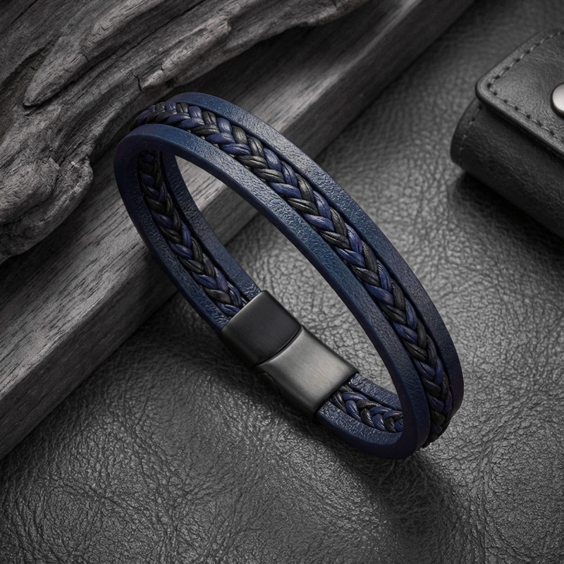 Lacivert Siyah Saç Örgülü Çoklu Bileklik Lacivert Siyah Saç Örgülü Çoklu Bileklik