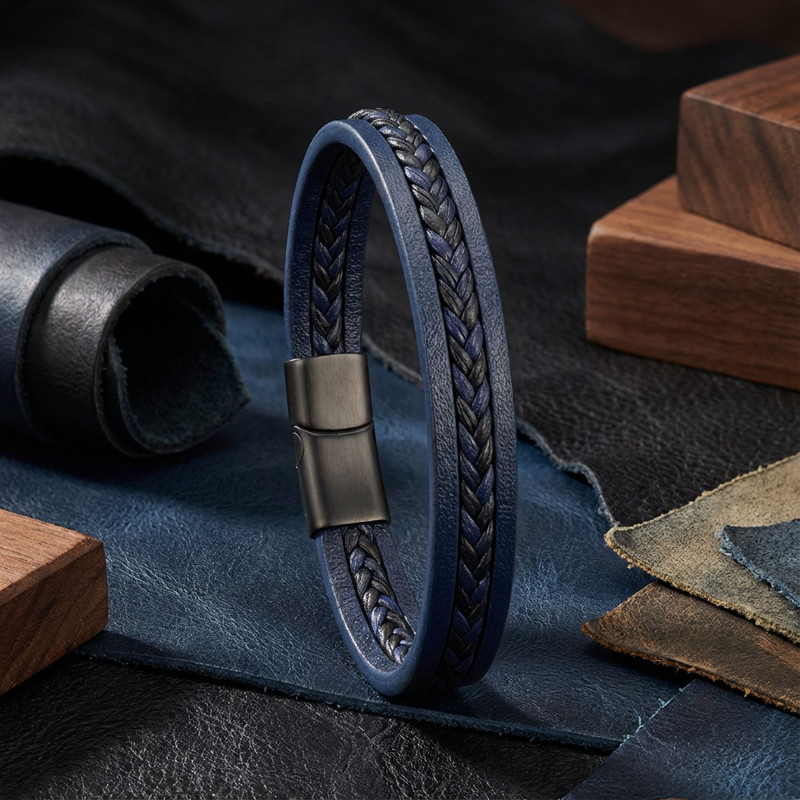 Lacivert Siyah Saç Örgülü Çoklu Bileklik Lacivert Siyah Saç Örgülü Çoklu Bileklik