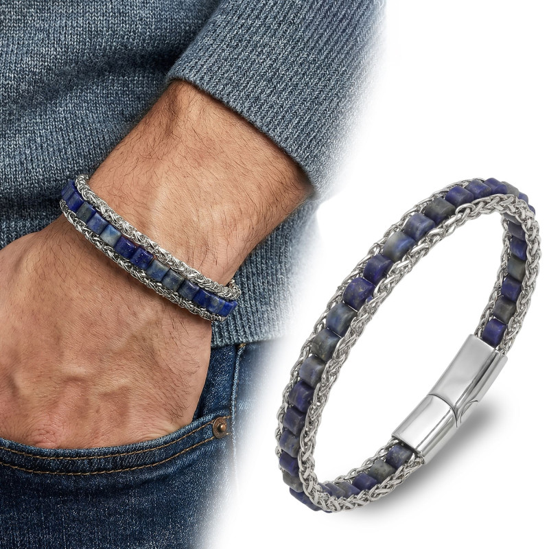 Lapis Doğal Taşlı Hasır Örgü Zincirli Erkek Çelik Bileklik Lapis Doğal Taşlı Hasır Örgü Zincirli Erkek Çelik Bileklik