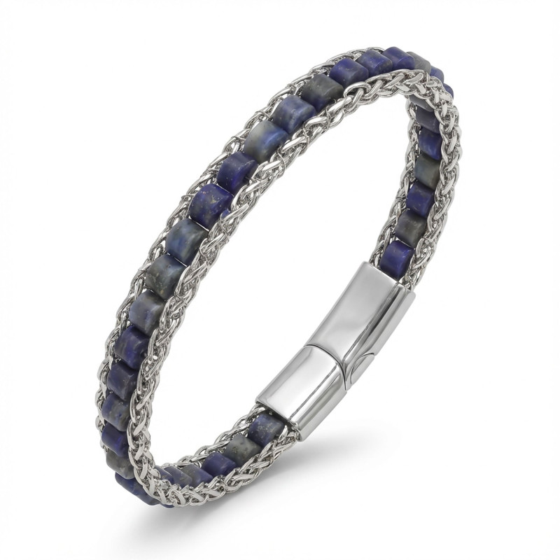 Lapis Doğal Taşlı Hasır Örgü Zincirli Erkek Çelik Bileklik Lapis Doğal Taşlı Hasır Örgü Zincirli Erkek Çelik Bileklik