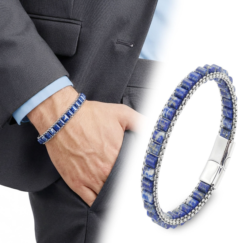 Lapis Doğal Taşlı Hasır Örgü Zincirli Erkek Çelik Bileklik Lapis Doğal Taşlı Hasır Örgü Zincirli Erkek Çelik Bileklik