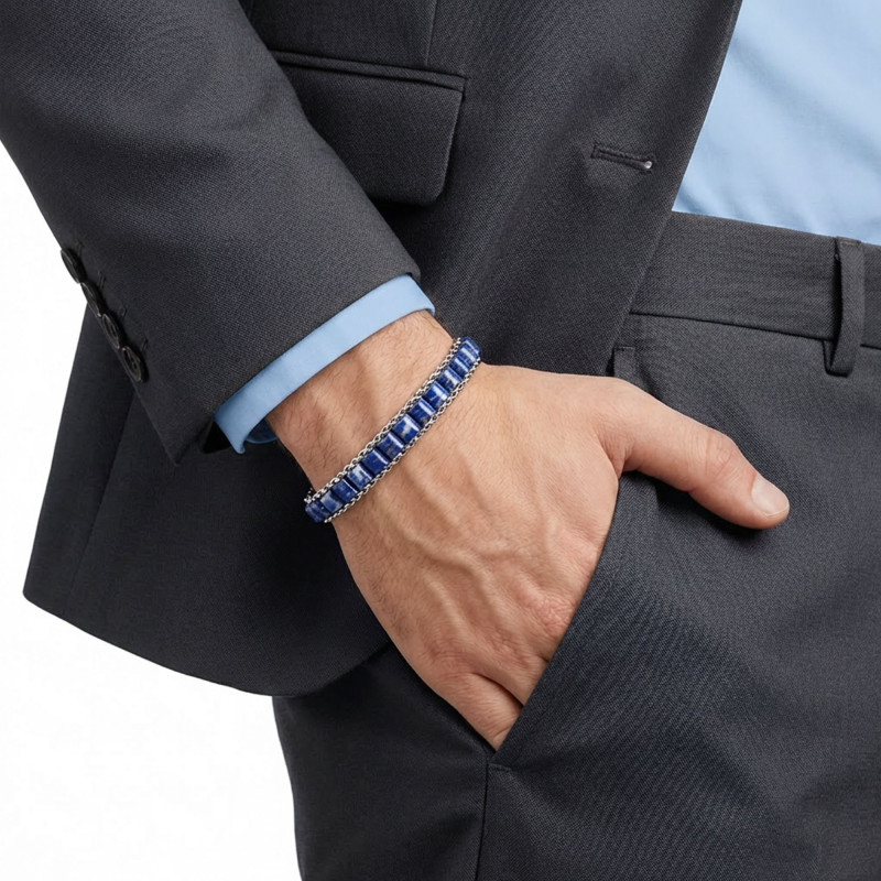 Lapis Doğal Taşlı Hasır Örgü Zincirli Erkek Çelik Bileklik Lapis Doğal Taşlı Hasır Örgü Zincirli Erkek Çelik Bileklik