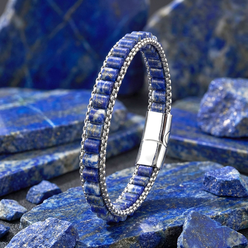 Lapis Doğal Taşlı Hasır Örgü Zincirli Erkek Çelik Bileklik Lapis Doğal Taşlı Hasır Örgü Zincirli Erkek Çelik Bileklik