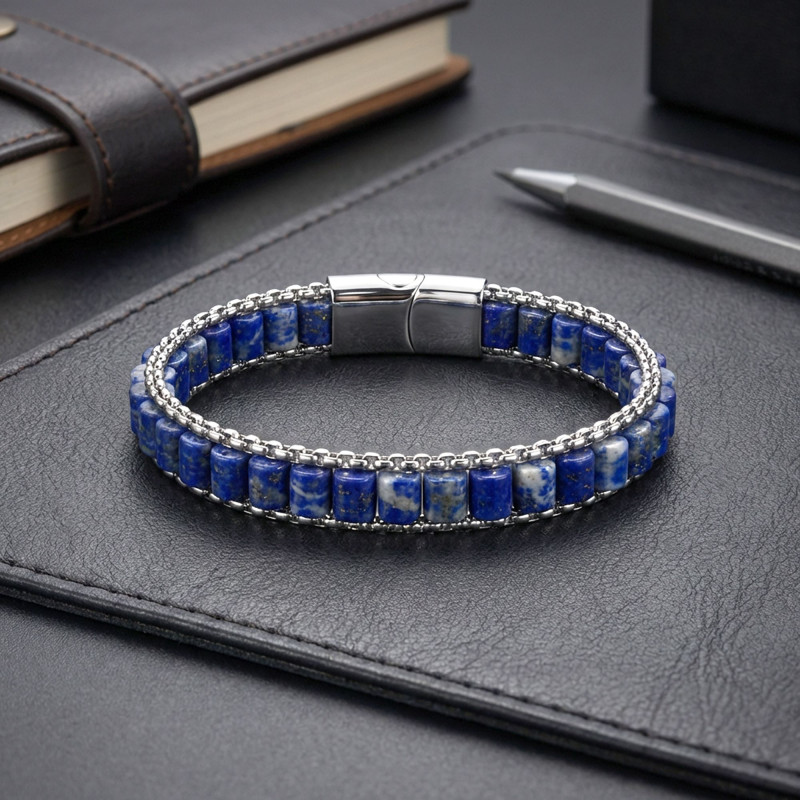Lapis Doğal Taşlı Hasır Örgü Zincirli Erkek Çelik Bileklik Lapis Doğal Taşlı Hasır Örgü Zincirli Erkek Çelik Bileklik