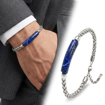 Lapis Doğal Taşlı Ve Ayarlanabilir Çelik Zincir Bileklik