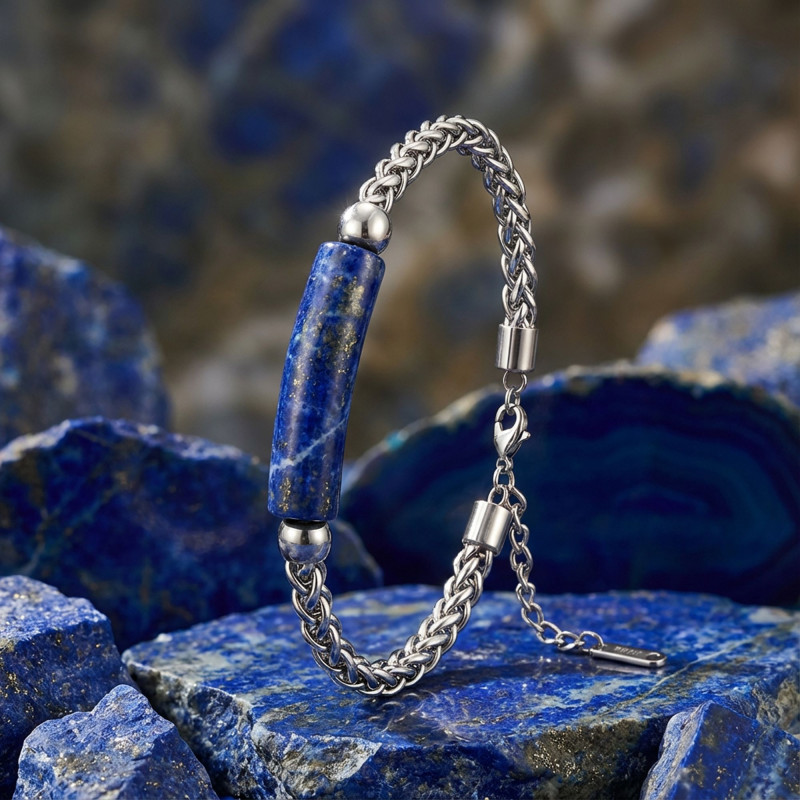 Lapis Doğal Taşlı Ve Ayarlanabilir Çelik Zincir Bileklik