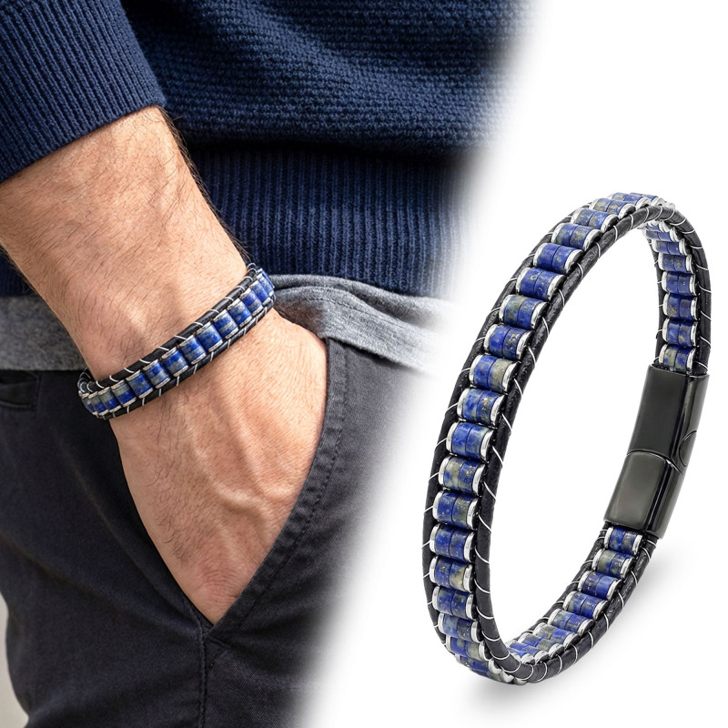 Lapis & Hematit Çelik Örgülü Deri Bileklik Lapis & Hematit Çelik Örgülü Deri Bileklik