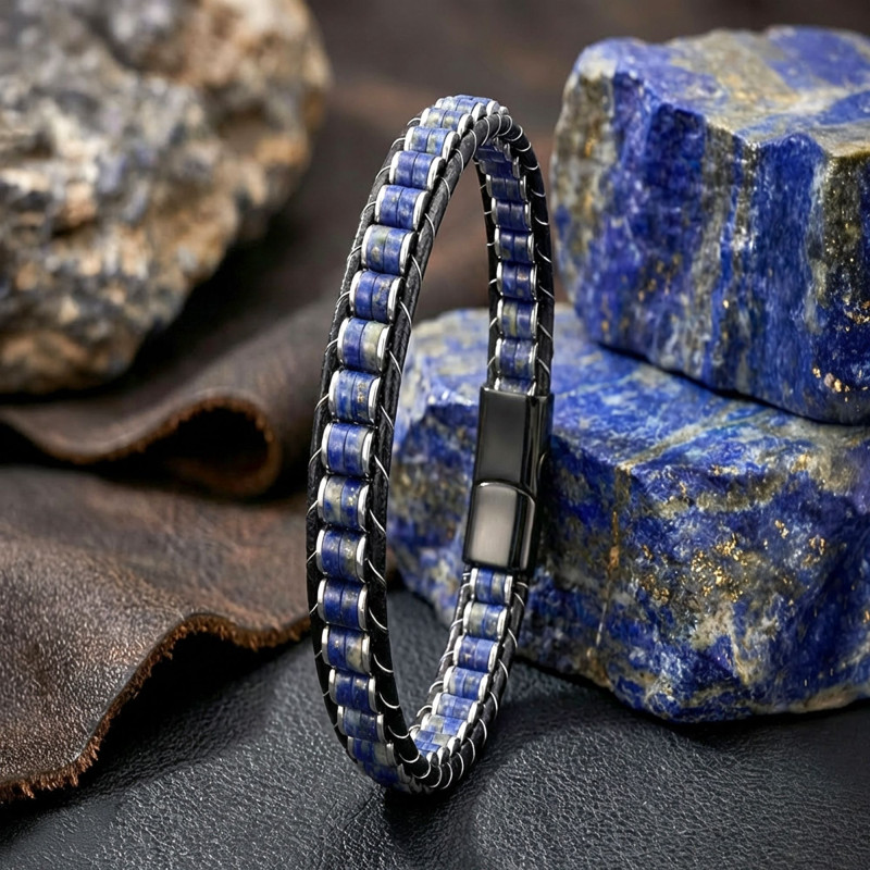 Lapis & Hematit Çelik Örgülü Deri Bileklik Lapis & Hematit Çelik Örgülü Deri Bileklik
