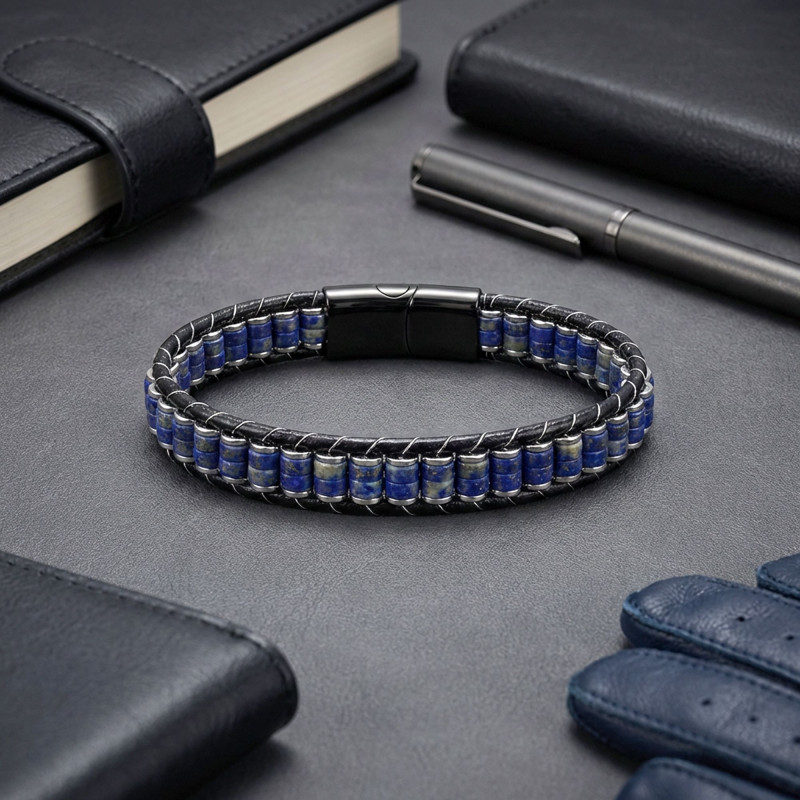 Lapis & Hematit Çelik Örgülü Deri Bileklik Lapis & Hematit Çelik Örgülü Deri Bileklik