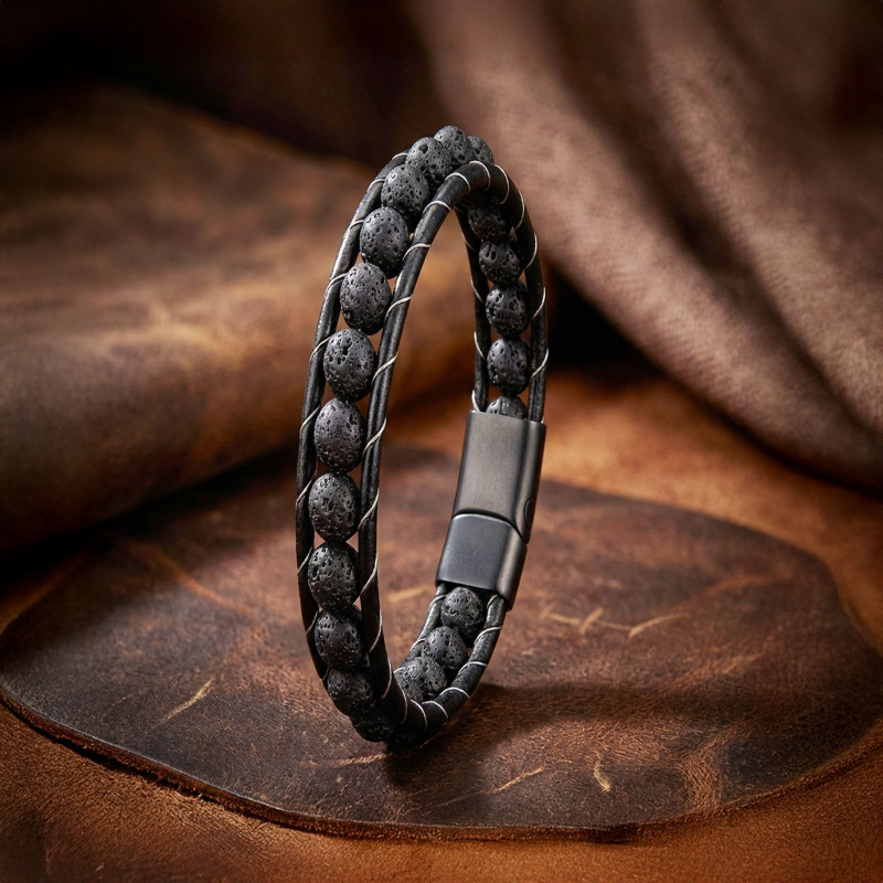 Lav Taşı Doğaltaş Deri Bileklik Lav Taşı Doğaltaş Deri Bileklik