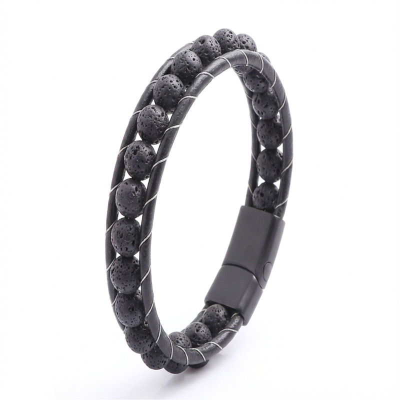 Lav Taşı Doğaltaş Deri Bileklik Lav Taşı Doğaltaş Deri Bileklik